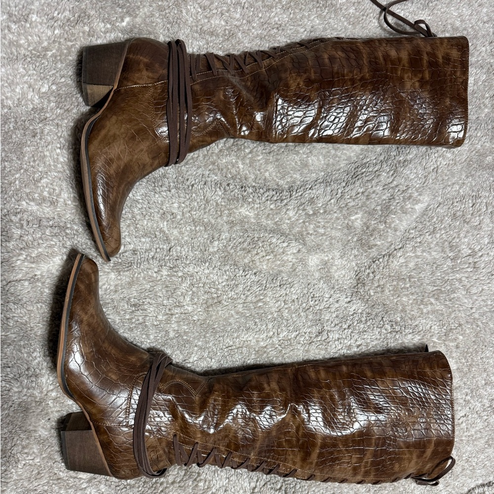 Arider girl lace back knee high cowgirl boots